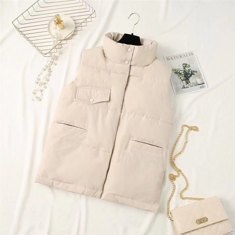 2022. gada rudens ziemas brīvas veste sievietēm, kokvilnas pufs, cieta bezpiedurkņu parka jaka sievietēm, ikdienišķa apkakle, silta, liela izmēra veste