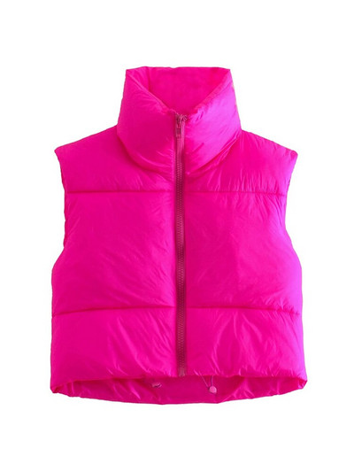 TRAF női divat húzózsinóros szegéllyel, cipzáras, párnázott mellény Vintage, magas nyakú, ujjatlan női felsőruházat elegáns mellény