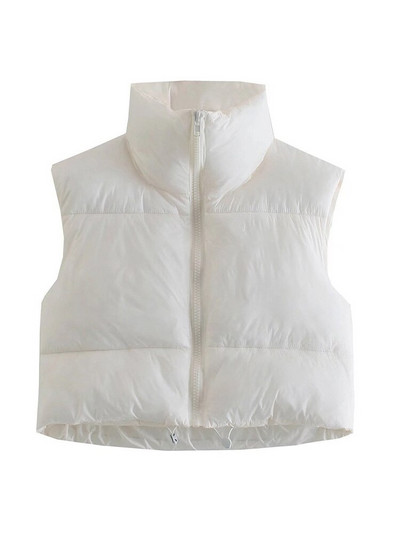 TRAF női divat húzózsinóros szegéllyel, cipzáras, párnázott mellény Vintage, magas nyakú, ujjatlan női felsőruházat elegáns mellény