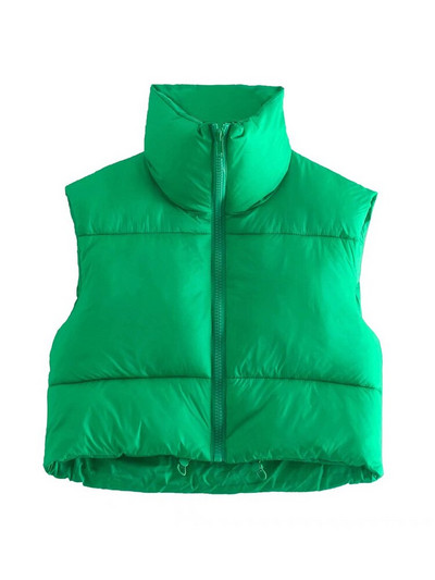 TRAF női divat húzózsinóros szegéllyel, cipzáras, párnázott mellény Vintage, magas nyakú, ujjatlan női felsőruházat elegáns mellény