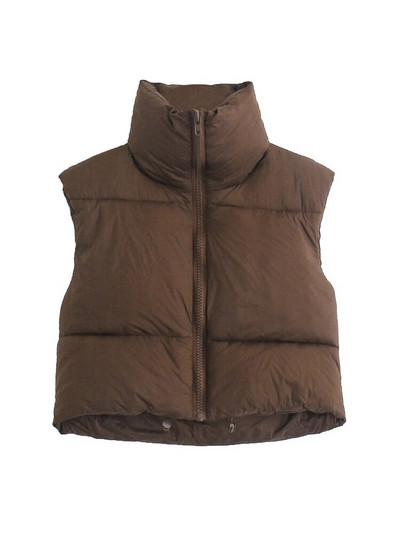 TRAF női divat húzózsinóros szegéllyel, cipzáras, párnázott mellény Vintage, magas nyakú, ujjatlan női felsőruházat elegáns mellény