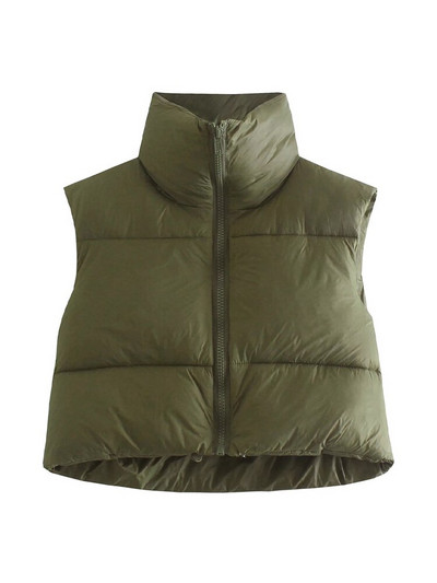 TRAF női divat húzózsinóros szegéllyel, cipzáras, párnázott mellény Vintage, magas nyakú, ujjatlan női felsőruházat elegáns mellény