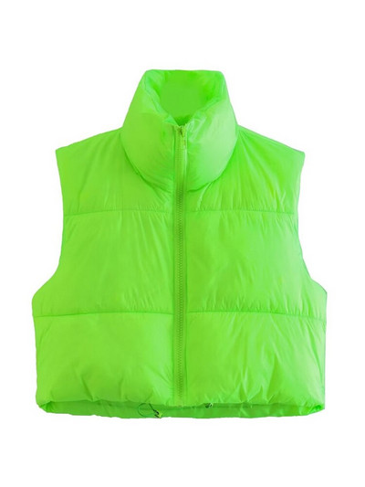 TRAF női divat húzózsinóros szegéllyel, cipzáras, párnázott mellény Vintage, magas nyakú, ujjatlan női felsőruházat elegáns mellény