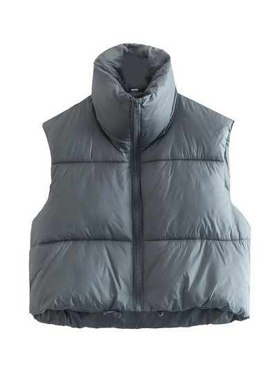 TRAF női divat húzózsinóros szegéllyel, cipzáras, párnázott mellény Vintage, magas nyakú, ujjatlan női felsőruházat elegáns mellény