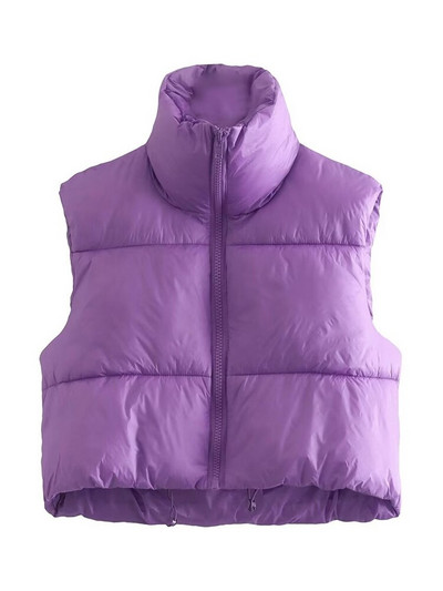 TRAF női divat húzózsinóros szegéllyel, cipzáras, párnázott mellény Vintage, magas nyakú, ujjatlan női felsőruházat elegáns mellény