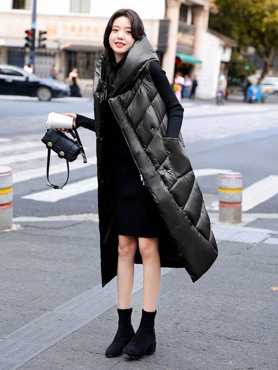 Vielleicht Χειμερινό μακρύ γιλέκο για γυναίκες με κουκούλα Βαμβακερό παλτό Γυναικείο χειμερινό αμάνικο μπουφάν με φερμουάρ Casual γιλέκο