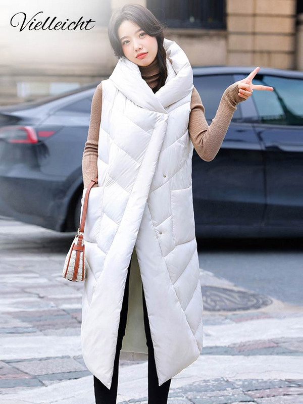 Vielleicht Χειμερινό μακρύ γιλέκο για γυναίκες με κουκούλα Βαμβακερό παλτό Γυναικείο χειμερινό αμάνικο μπουφάν με φερμουάρ Casual γιλέκο