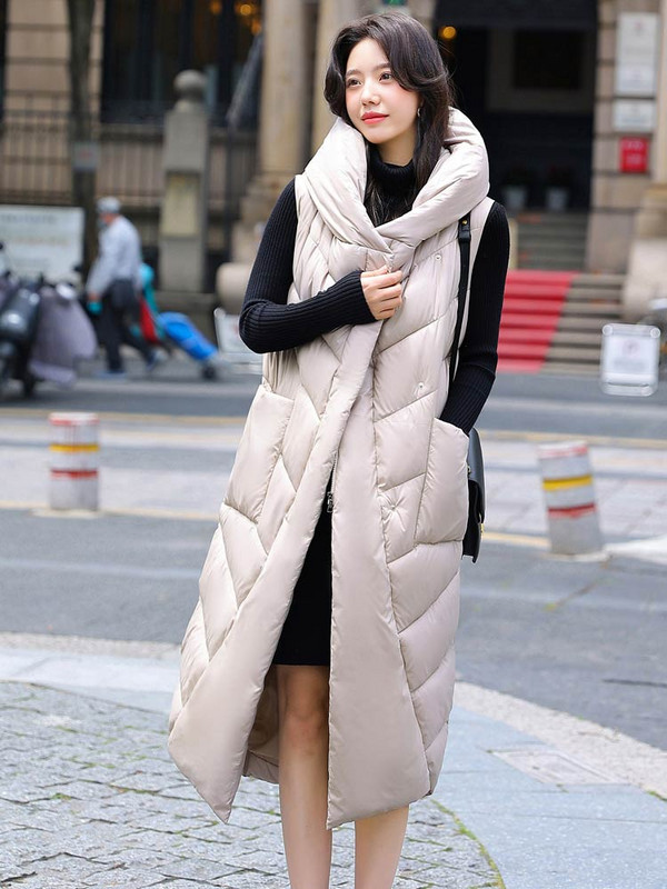 Vielleicht Χειμερινό μακρύ γιλέκο για γυναίκες με κουκούλα Βαμβακερό παλτό Γυναικείο χειμερινό αμάνικο μπουφάν με φερμουάρ Casual γιλέκο