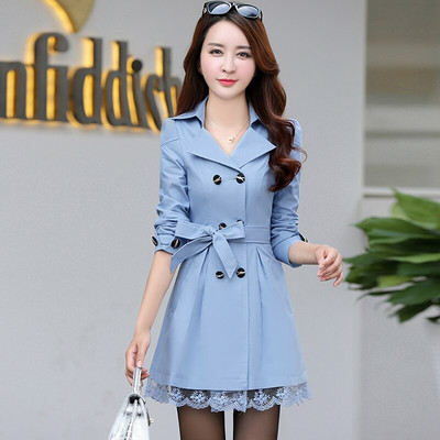 Sieviešu mētelis, 2022. gada pavasaris, ielas apģērbs, mēteļa statīvs, apkakle, pieguļoša, divrindu mežģīņu gara sieviešu jaka.