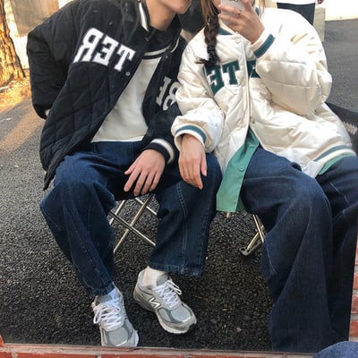 Téli, steppelt, diák baseball egyenruha dzseki Női dzsekik Harajuku stílusú laza párnázott párok Párnázott felsők Női divatkabát