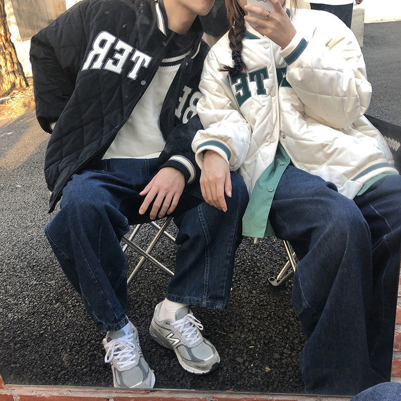Téli, steppelt, diák baseball egyenruha dzseki Női dzsekik Harajuku stílusú laza párnázott párok Párnázott felsők Női divatkabát