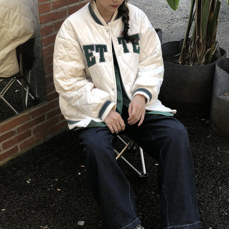 Téli, steppelt, diák baseball egyenruha dzseki Női dzsekik Harajuku stílusú laza párnázott párok Párnázott felsők Női divatkabát