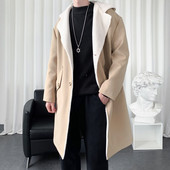 Vīriešu vējjaka garais vilnas mētelis Harajuku vidēja garuma ikdienišķs hiphopa pārsegs virsdrēbes, ielas apģērbs, virsjakas