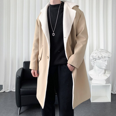 Vīriešu vējjaka garais vilnas mētelis Harajuku vidēja garuma ikdienišķs hiphopa pārsegs virsdrēbes, ielas apģērbs, virsjakas