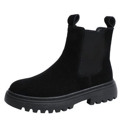 Chelsea Chunky Boots Γυναικεία χειμερινά παπούτσια Cow Suede Boots Μαύρες Φθινοπωρινές Μπότες Πλατφόρμας Χειμερινές Γυναικείες Μπότες Lg026