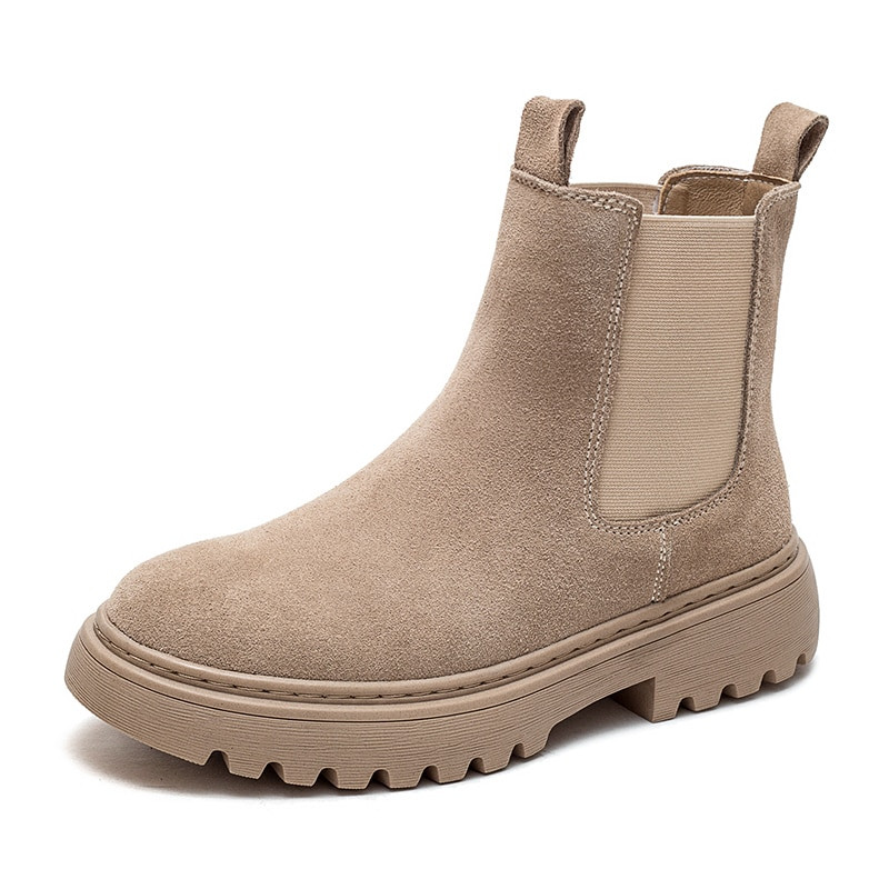 Chelsea Chunky Boots Γυναικεία χειμερινά παπούτσια Cow Suede Boots Μαύρες Φθινοπωρινές Μπότες Πλατφόρμας Χειμερινές Γυναικείες Μπότες Lg026