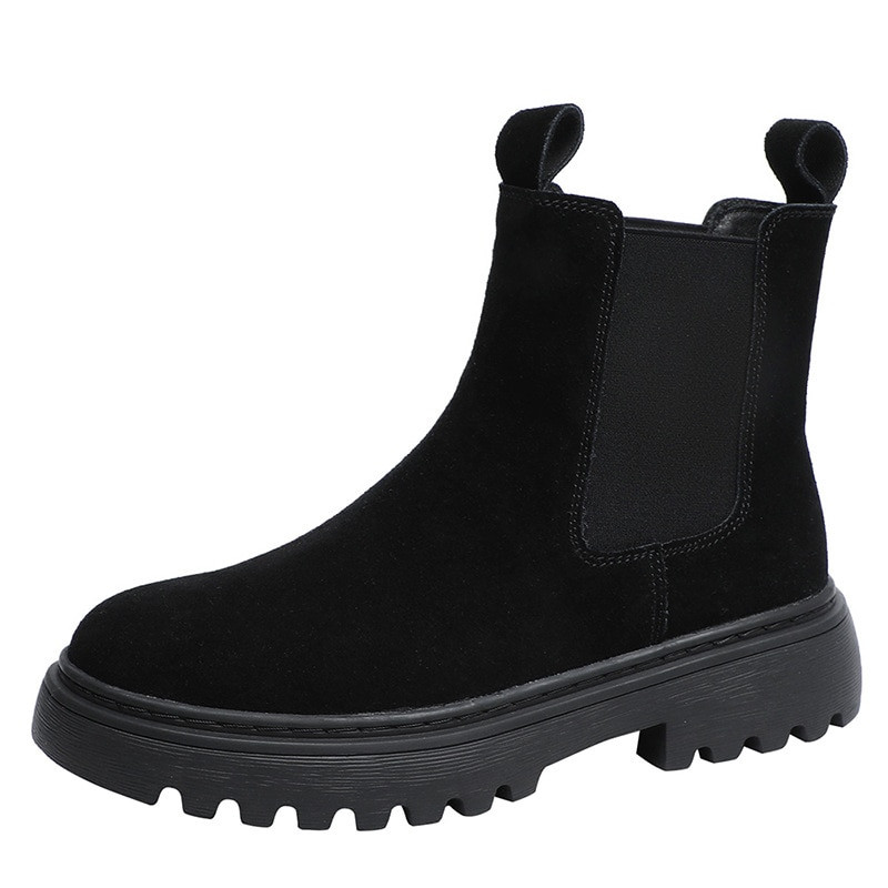 Chelsea Chunky Boots Γυναικεία χειμερινά παπούτσια Cow Suede Boots Μαύρες Φθινοπωρινές Μπότες Πλατφόρμας Χειμερινές Γυναικείες Μπότες Lg026