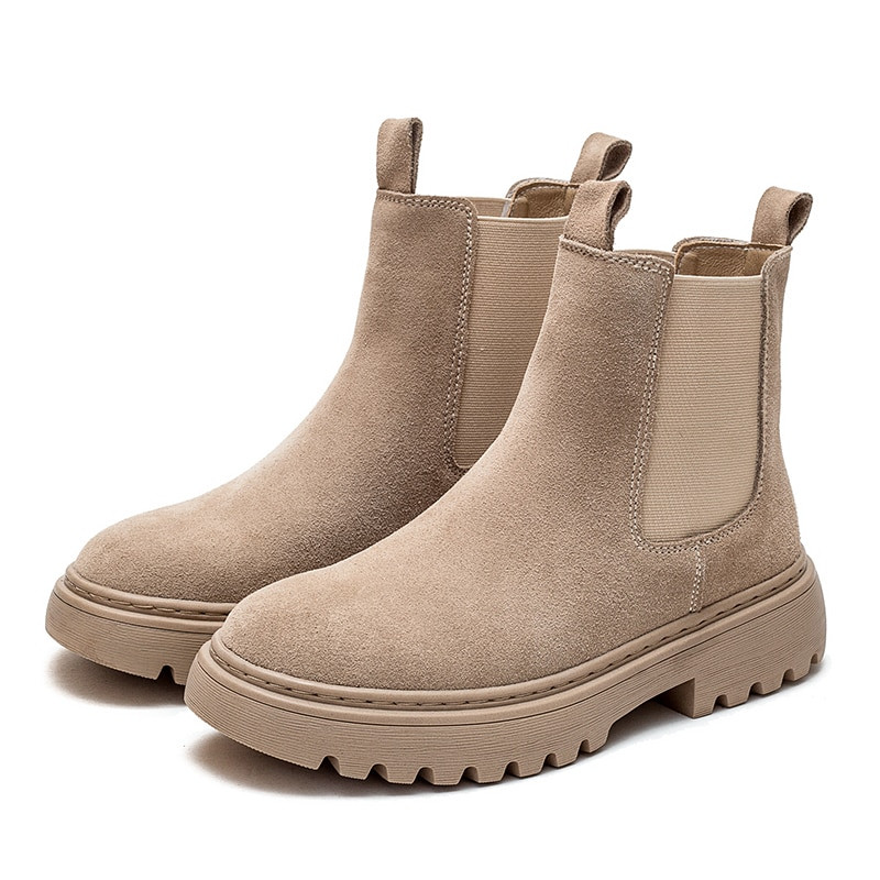Chelsea Chunky Boots Γυναικεία χειμερινά παπούτσια Cow Suede Boots Μαύρες Φθινοπωρινές Μπότες Πλατφόρμας Χειμερινές Γυναικείες Μπότες Lg026