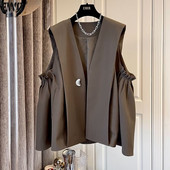 [EWQ] Melns apģērbs 2022. gada rudens ziema, jauns korejiešu brīvs ikdienas kafijas jaka, kroku lietussargs, kostīms, veste, mētelis sievietēm, sieviešu tops