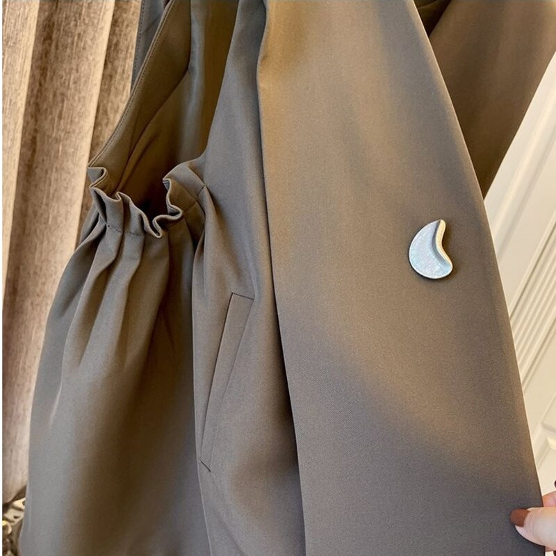 [EWQ] Melns apģērbs 2022. gada rudens ziema, jauns korejiešu brīvs ikdienas kafijas jaka, kroku lietussargs, kostīms, veste, mētelis sievietēm, sieviešu tops