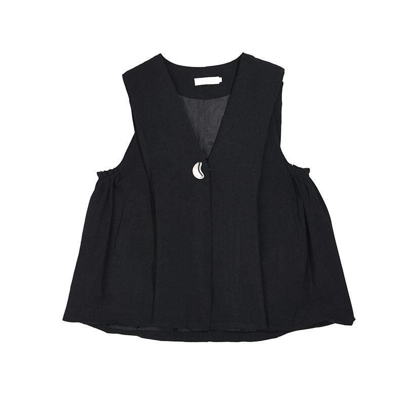 [EWQ] Melns apģērbs 2022. gada rudens ziema, jauns korejiešu brīvs ikdienas kafijas jaka, kroku lietussargs, kostīms, veste, mētelis sievietēm, sieviešu tops