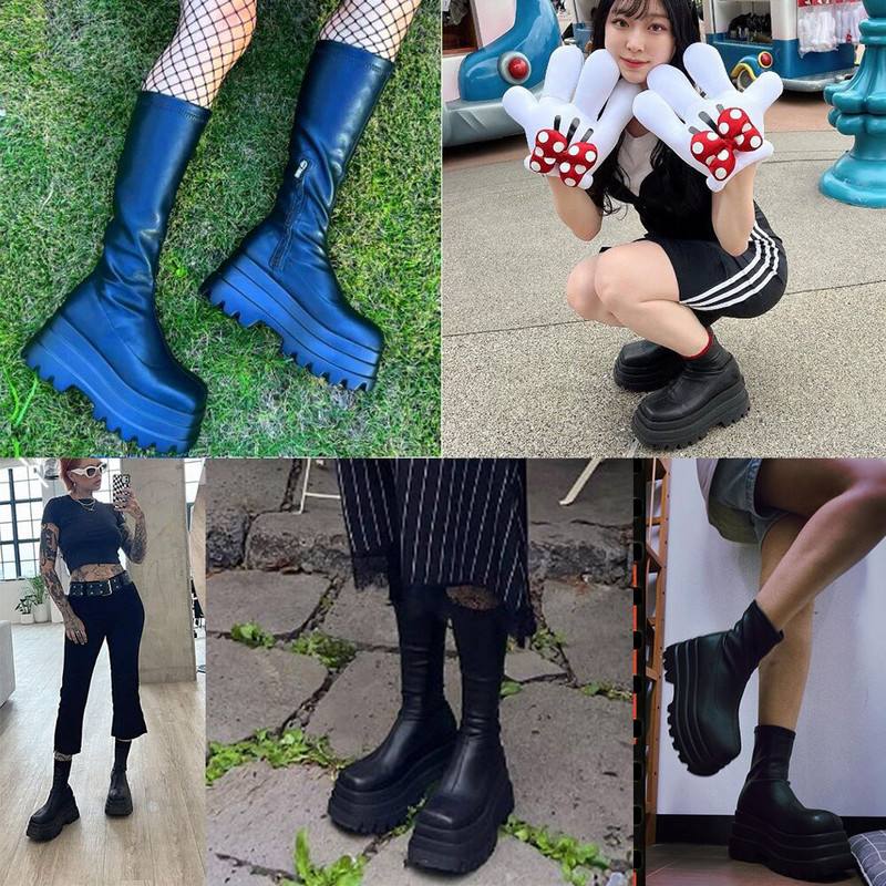 Punk Goth Γυναικείες μπότες μοτοσικλέτας Χοντρά ψηλοτάκουνα παπούτσια πλατφόρμας Πολυτελές σχέδιο μόδας Ολοκαίνουργιες δροσερές γυναικείες μπότες δρόμου