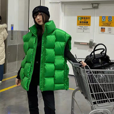 2022. gada ziemas baltā pīļu dūnu veste sieviešu modes, vienrindas apkakles bezpiedurknēm jaka, austa veste, sieviešu vaļīga veste