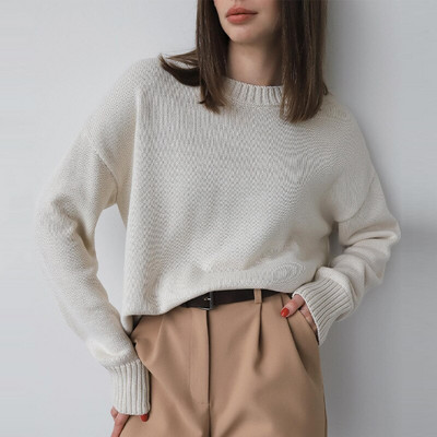 Sügistalvise kootud naiste kampsun, pikkade varrukatega O-kaelusega džemprid, lahtised, paksud soliidsed naiste pulloverid, kvaliteetsed vabaaja naiste kampsunid