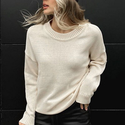 Sügistalvise kootud naiste kampsun, pikkade varrukatega O-kaelusega džemprid, lahtised, paksud soliidsed naiste pulloverid, kvaliteetsed vabaaja naiste kampsunid
