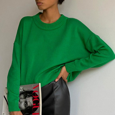 Sügistalvise kootud naiste kampsun, pikkade varrukatega O-kaelusega džemprid, lahtised, paksud soliidsed naiste pulloverid, kvaliteetsed vabaaja naiste kampsunid