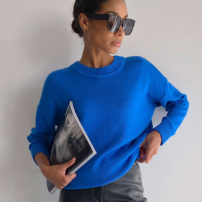 Sügistalvise kootud naiste kampsun, pikkade varrukatega O-kaelusega džemprid, lahtised, paksud soliidsed naiste pulloverid, kvaliteetsed vabaaja naiste kampsunid