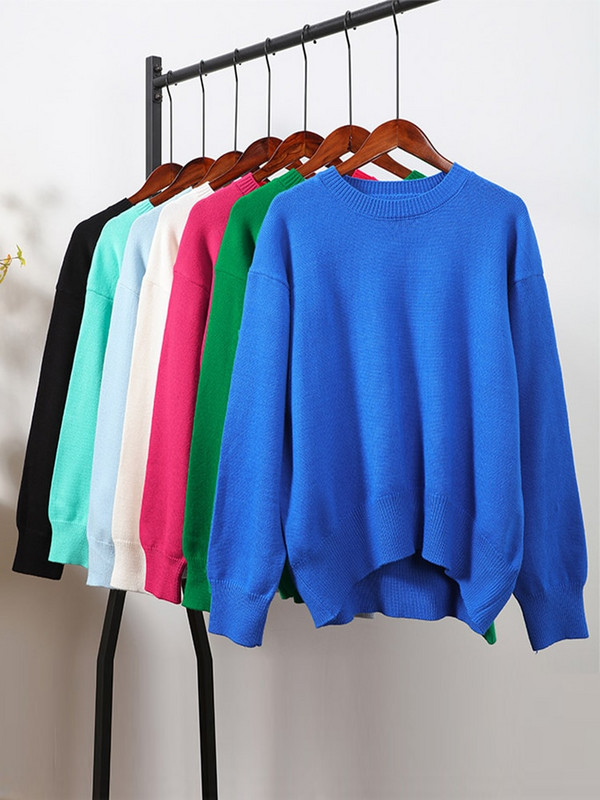 Sügistalvise kootud naiste kampsun, pikkade varrukatega O-kaelusega džemprid, lahtised, paksud soliidsed naiste pulloverid, kvaliteetsed vabaaja naiste kampsunid