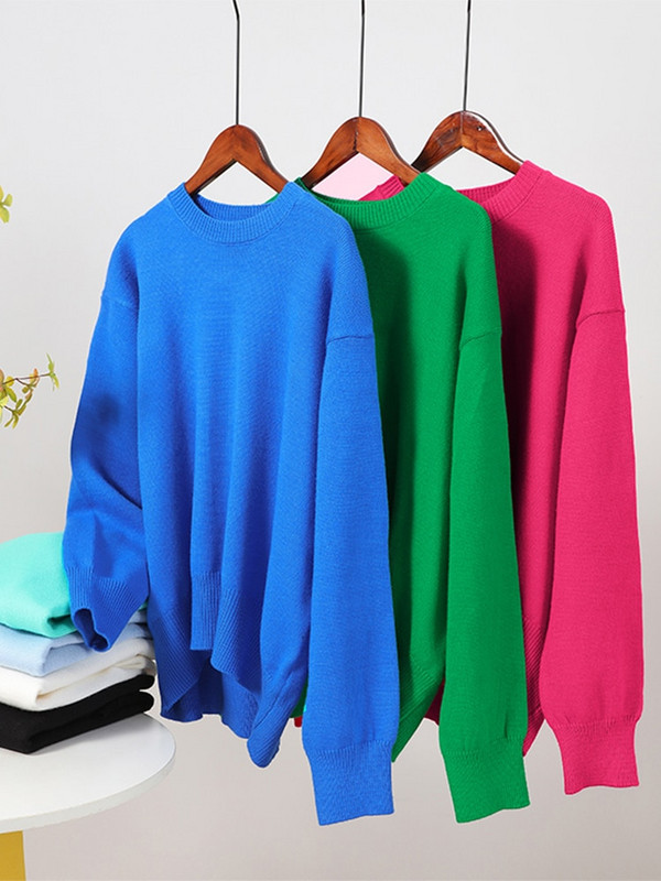 Sügistalvise kootud naiste kampsun, pikkade varrukatega O-kaelusega džemprid, lahtised, paksud soliidsed naiste pulloverid, kvaliteetsed vabaaja naiste kampsunid