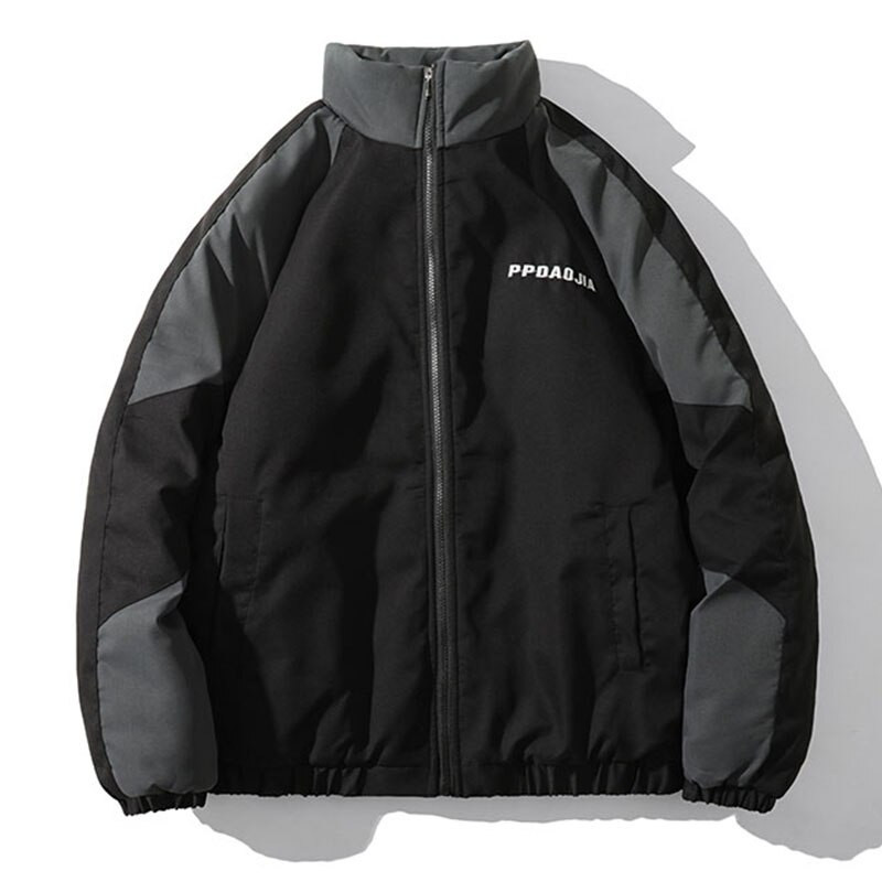 Ziemas Patchwork Parkas Vīriešu Hip Hop Krāsa Block Biezi Silti Polsterētas Jakas High Street Streetwear Puffer College Bubble Coats