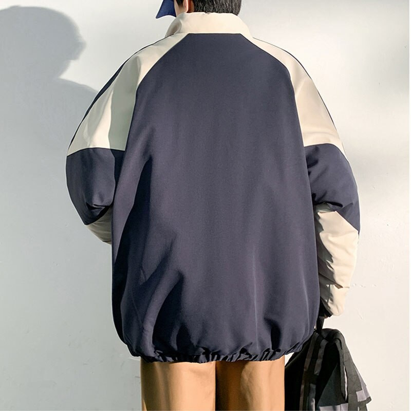 Ziemas Patchwork Parkas Vīriešu Hip Hop Krāsa Block Biezi Silti Polsterētas Jakas High Street Streetwear Puffer College Bubble Coats