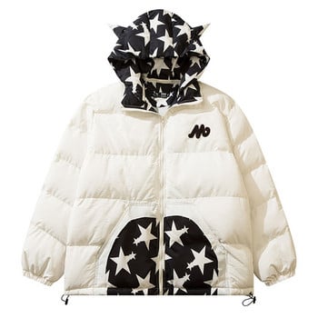 Ρετρό γεμιστό πάρκα ανδρικό χιπ χοπ Harajuku Star Print Little Devil Designer Puffer Jackets Χειμερινά χοντρά παλτό με ζεστή κουκούλα φούσκα