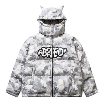 Ρετρό γεμιστό πάρκα ανδρικό χιπ χοπ Harajuku Star Print Little Devil Designer Puffer Jackets Χειμερινά χοντρά παλτό με ζεστή κουκούλα φούσκα