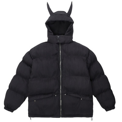 Retró párnázott parkák férfi hip-hop Harajuku csillagnyomtatás Little Devil Designer pufferkabátok Téli vastagon meleg kapucnis buborékos kabátok