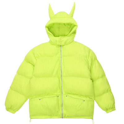 Retró párnázott parkák férfi hip-hop Harajuku csillagnyomtatás Little Devil Designer pufferkabátok Téli vastagon meleg kapucnis buborékos kabátok