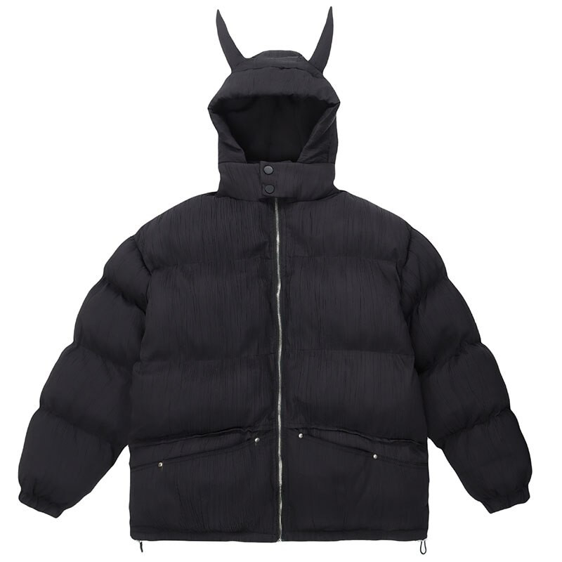 Retró párnázott parkák férfi hip-hop Harajuku csillagnyomtatás Little Devil Designer pufferkabátok Téli vastagon meleg kapucnis buborékos kabátok