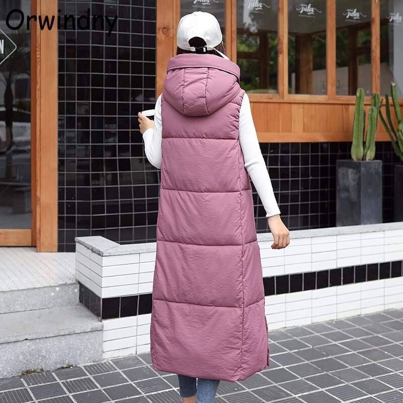 Orwindny dugi topli prsluk, kaput s kapuljačom, uski modni jednobojni prsluk 2022. High Street parke, snježna odjeća bez rukava