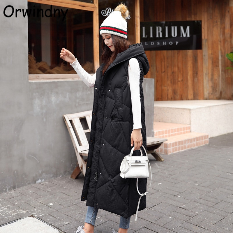 Orwindny dugi topli prsluk, kaput s kapuljačom, uski modni jednobojni prsluk 2022. High Street parke, snježna odjeća bez rukava