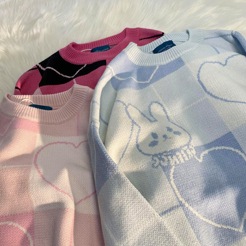 Japāņu vintage karikatūra trikotāžas Harajuku džemperis sievietēm rudens jauns O kakla džemperi ar garām piedurknēm Preppy stila lielizmēra džemperi