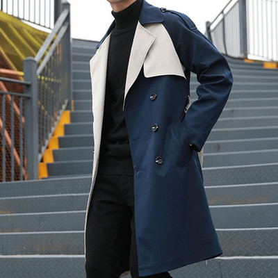 Rudens vējjaka, modes jaka ar divrindu garu vīriešu jaka Ielu apģērbi, kontrasta šuves, vīriešu Abrigo Hombre Trench Jaka vīriešiem