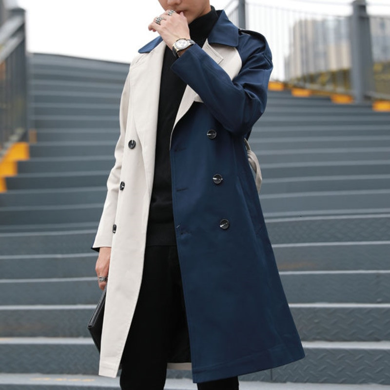Rudens vējjaka, modes jaka ar divrindu garu vīriešu jaka Ielu apģērbi, kontrasta šuves, vīriešu Abrigo Hombre Trench Jaka vīriešiem