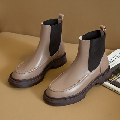 Καυτές γυναικείες μπότες ρετρό βρετανικού στυλ Slip On Chelsea Boots Μόδα μποτάκια με στρογγυλά δάχτυλα Flat μπότες Γυναικεία παπούτσια