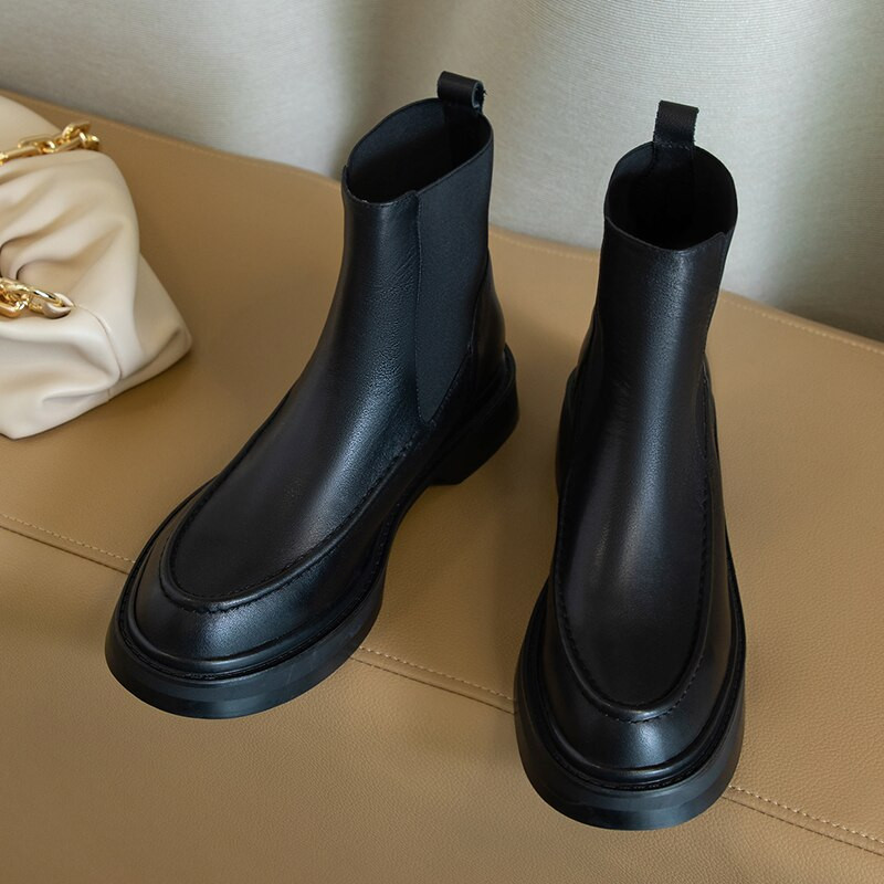 Καυτές γυναικείες  μπότες ρετρό βρετανικού στυλ Slip On Chelsea Boots Μόδα μποτάκια με στρογγυλά δάχτυλα Flat μπότες Γυναικεία παπούτσια
