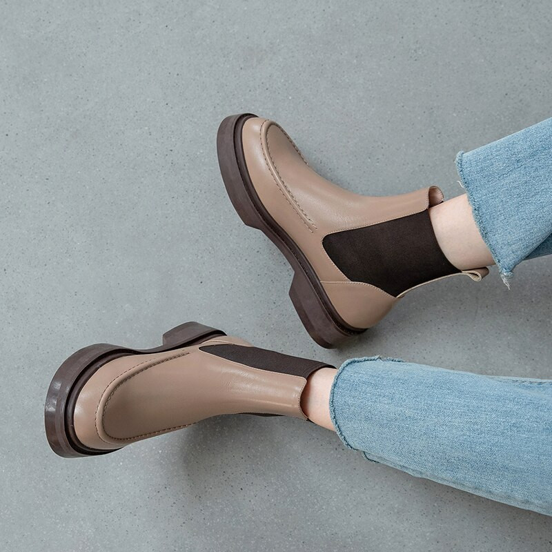 Καυτές γυναικείες  μπότες ρετρό βρετανικού στυλ Slip On Chelsea Boots Μόδα μποτάκια με στρογγυλά δάχτυλα Flat μπότες Γυναικεία παπούτσια