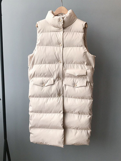 Jesen Zima Dugi prsluk Ženska pamučna jakna bez rukava Korejski ležerni jednobojni prsluk Modni labavi topli puh kaput Veste Femme