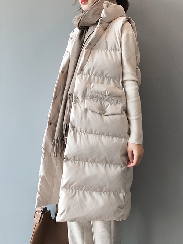 Jesen Zima Dugi prsluk Ženska pamučna jakna bez rukava Korejski ležerni jednobojni prsluk Modni labavi topli puh kaput Veste Femme